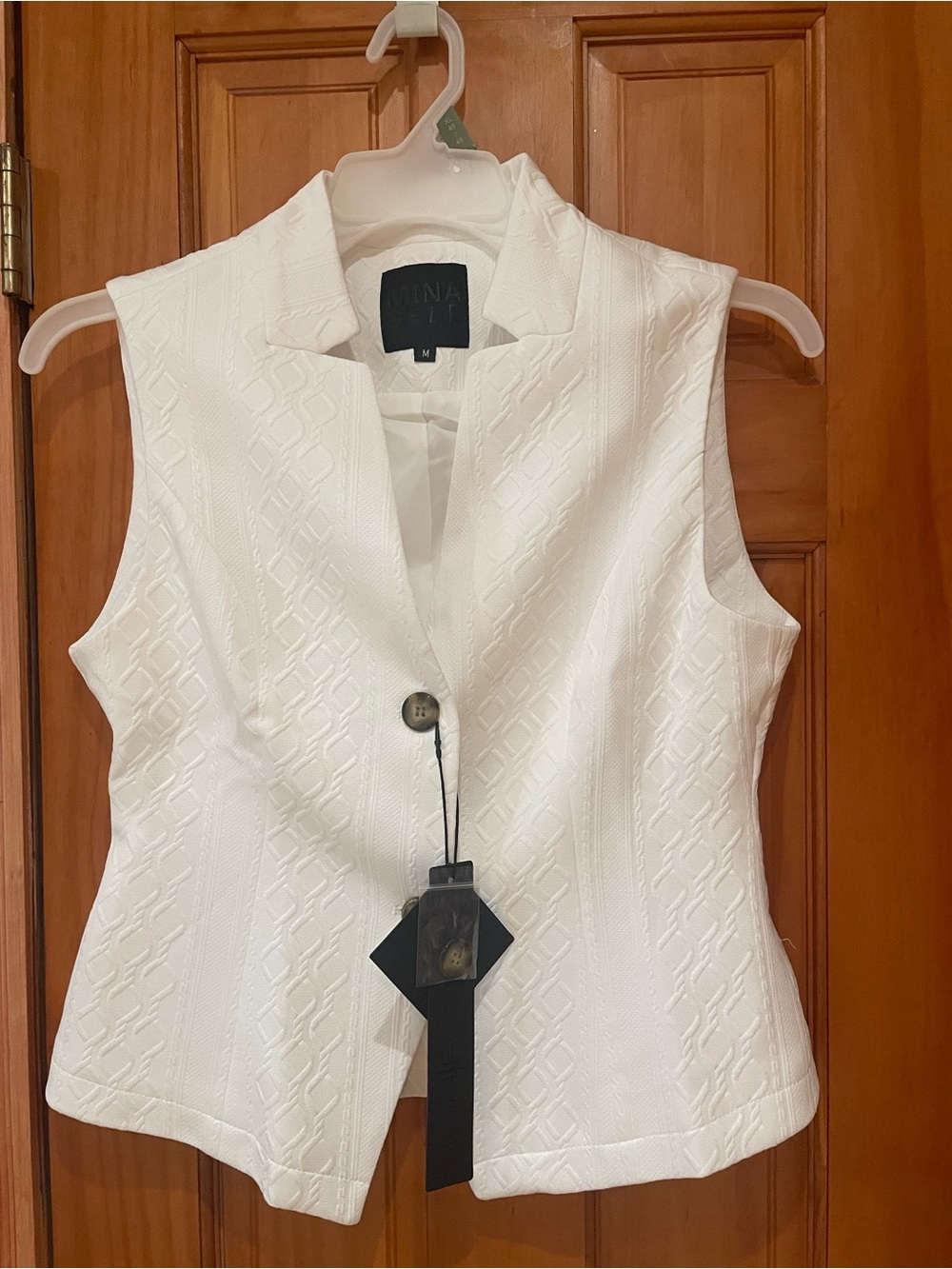 White Textured Sleeveless Blazer Vest